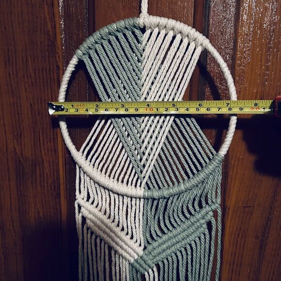 Green and White Macrame Wall Hanging Accent Handmade - Picture 2 of 2